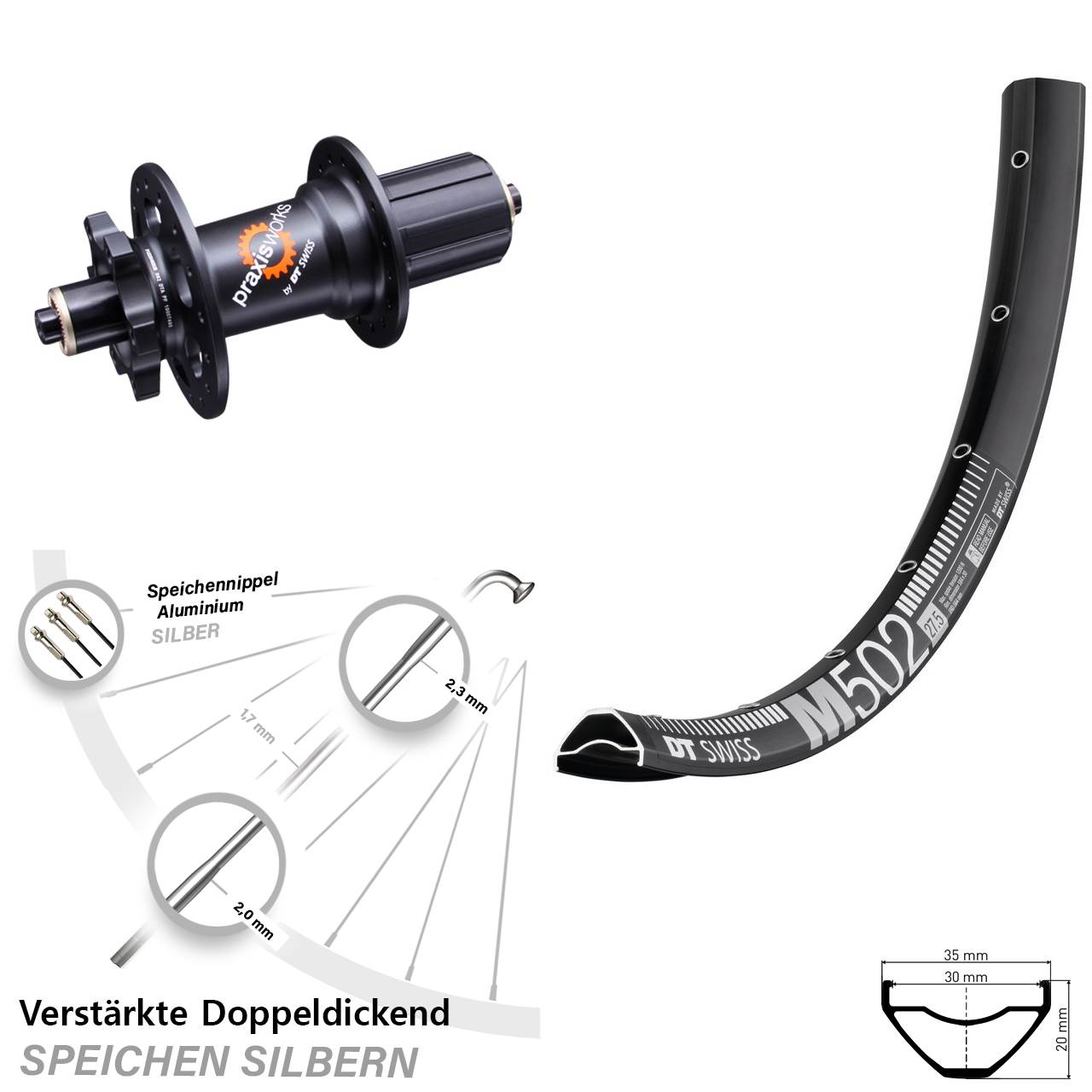 DT Swiss M502-350 6-Loch 5x135 HG 29 Zoll Hinterrad 6-Loch QR 8-11 fach