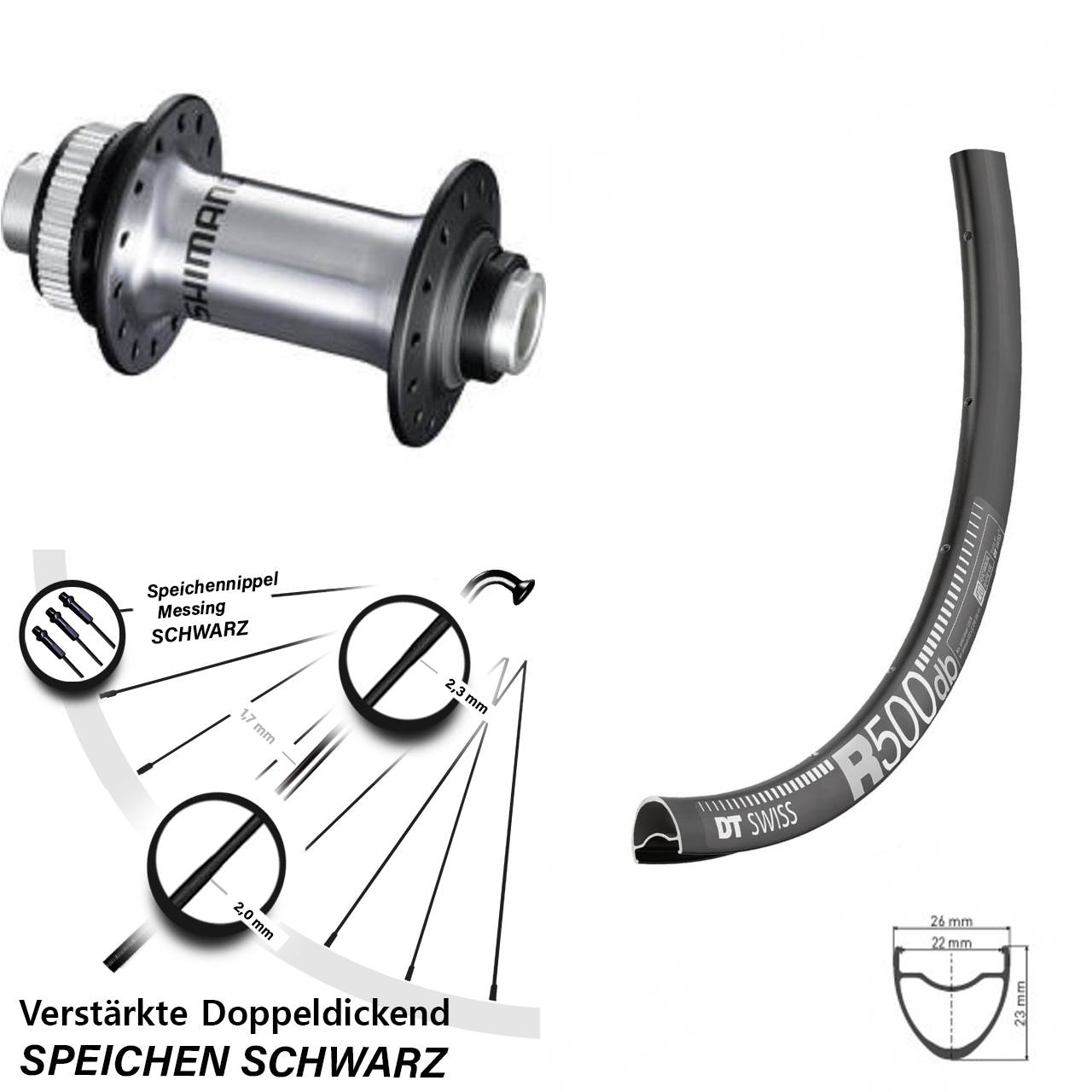 29 Zoll DT Swiss R 500 Shimano HB-RS770 Disc Vorderrad 12x100