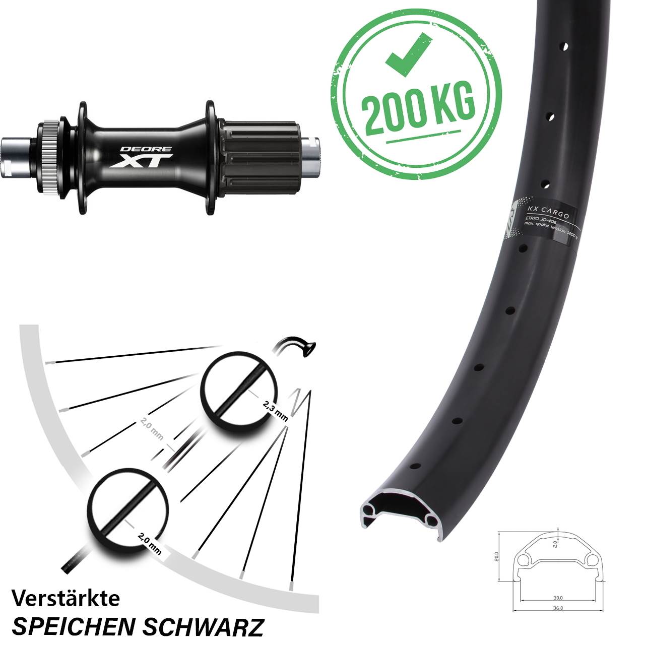 29 Zoll KX Cargo Shimano FH-M8010-B Boost Disc Hinterrad 12x148 Boost 8-11 fach HG
