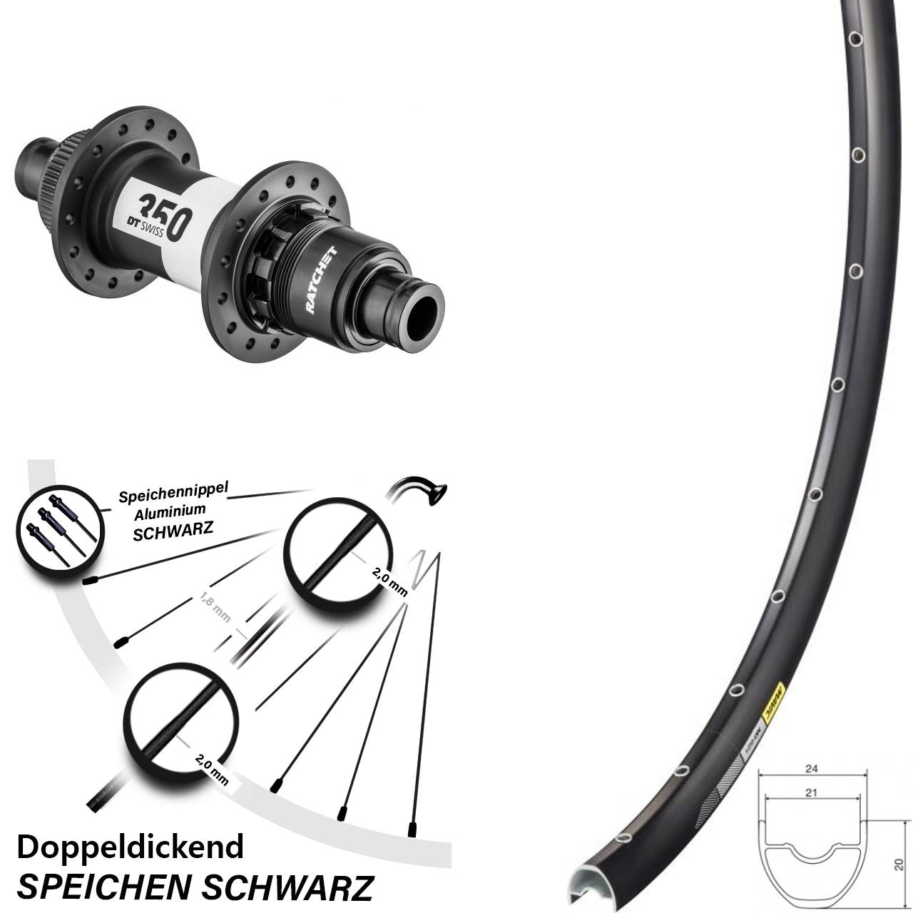 Centerlock Hinterrad 29 Zoll Mavic XC621 DT Swiss 350 XDR 12x142
