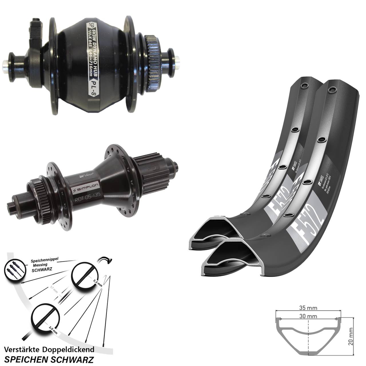 27,5 Zoll DT Swiss F572 370 Hybrid SP PL-8 Disc Laufradsatz QR Micro Spline