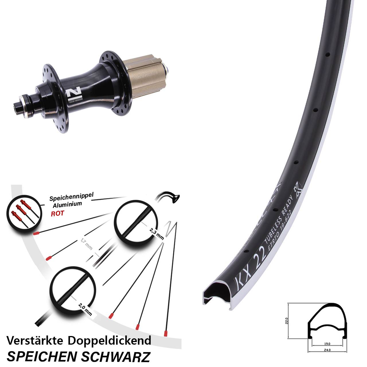Hinterrad 28 Zoll KX 22 OS Novatec F162 8-12 fach Campa QR