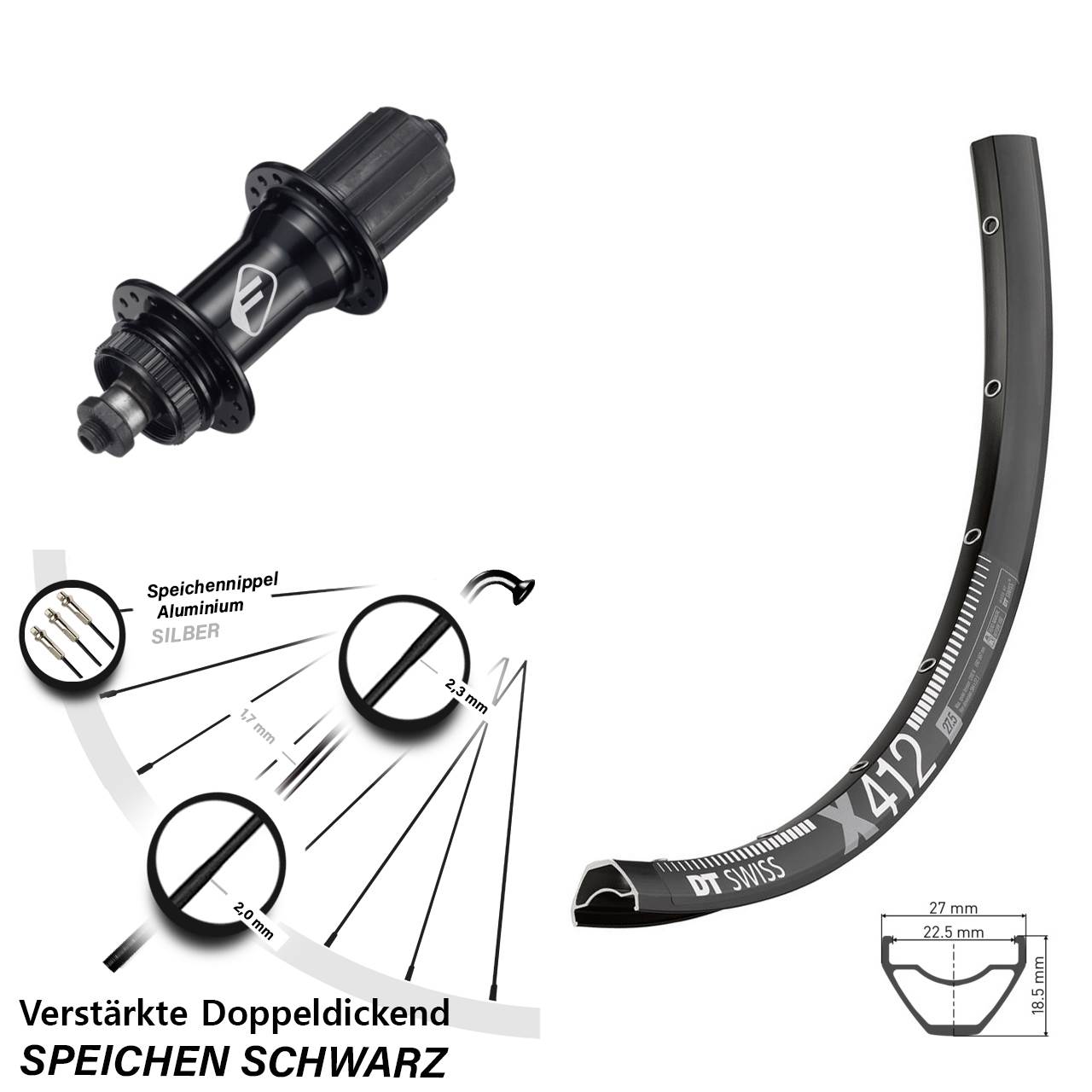 29 Zoll DT Swiss X 412 Formula CL52 Disc Hinterrad für Schnellspanner 8-11 fach