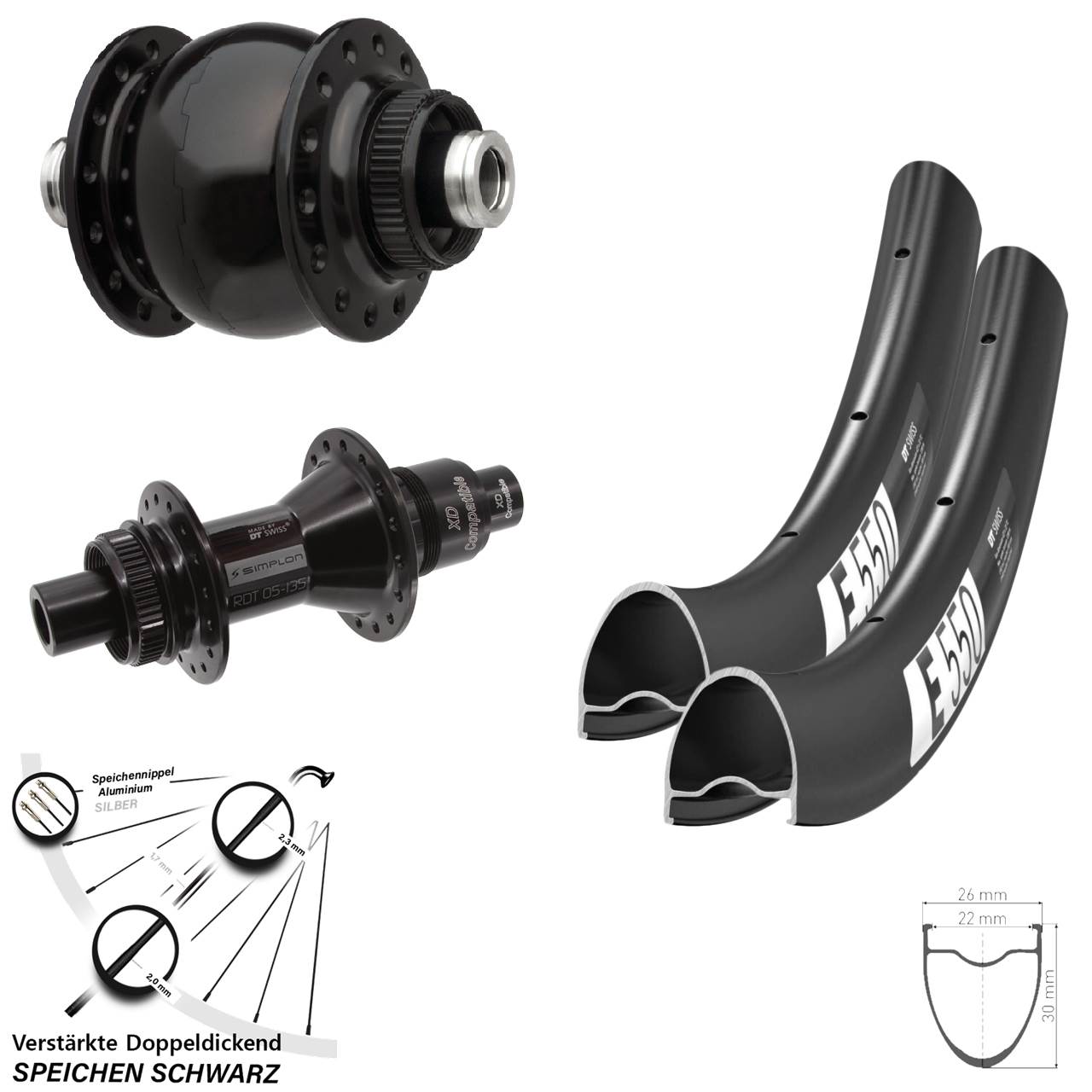 Centerlock Laufradsatz DT Swiss E 550-370 SON 28 Zoll XD 12x100/142