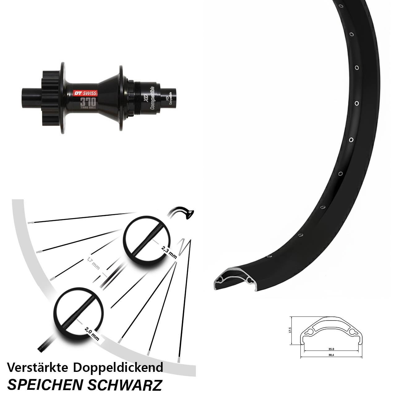 29 Zoll Ryde Disc 35 DT Swiss 370 Hinterrad 12x142 XD 11-12 fach