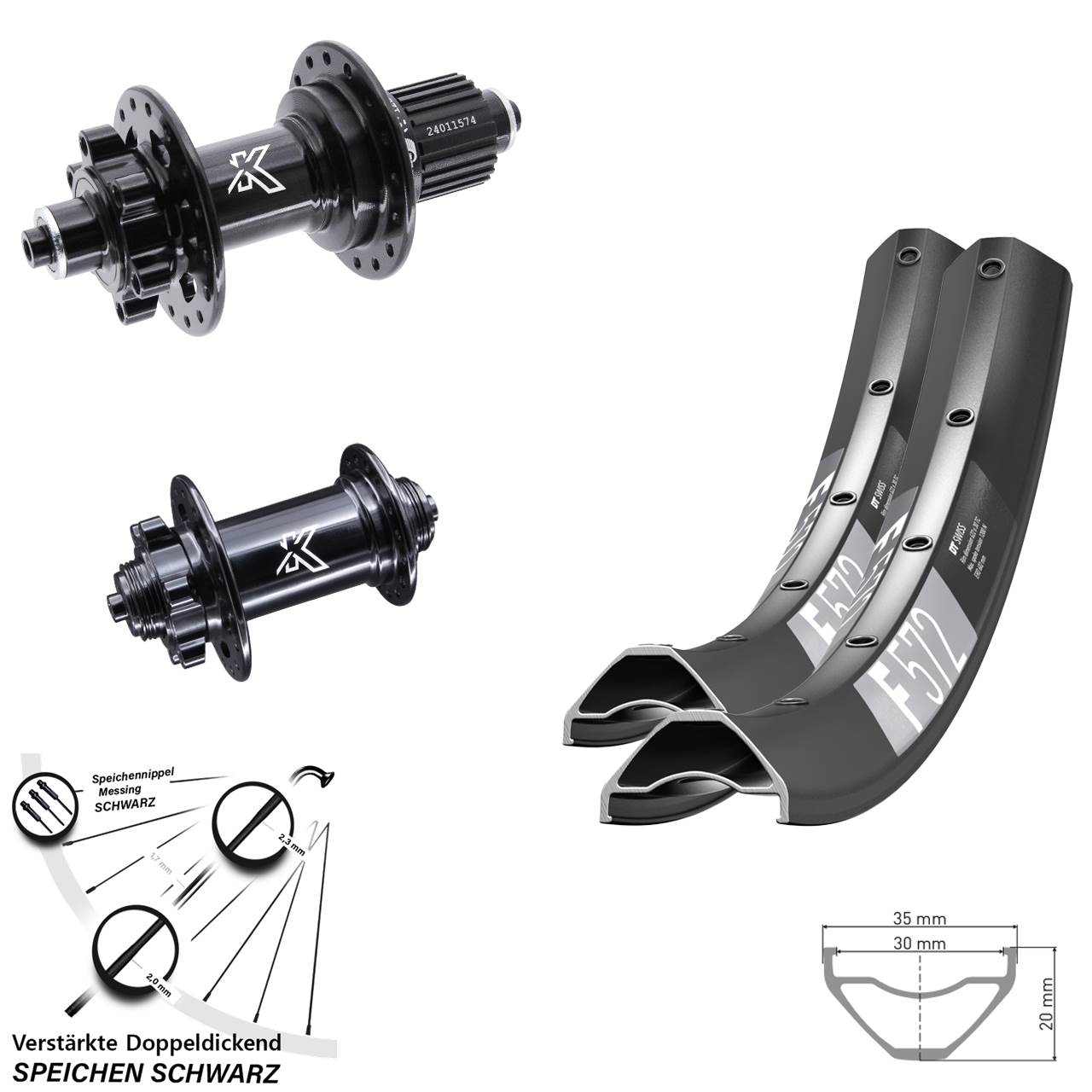 6-Loch Laufradsatz QR 29 Zoll DT Swiss F 572 KX-M Shimano Micro Spline