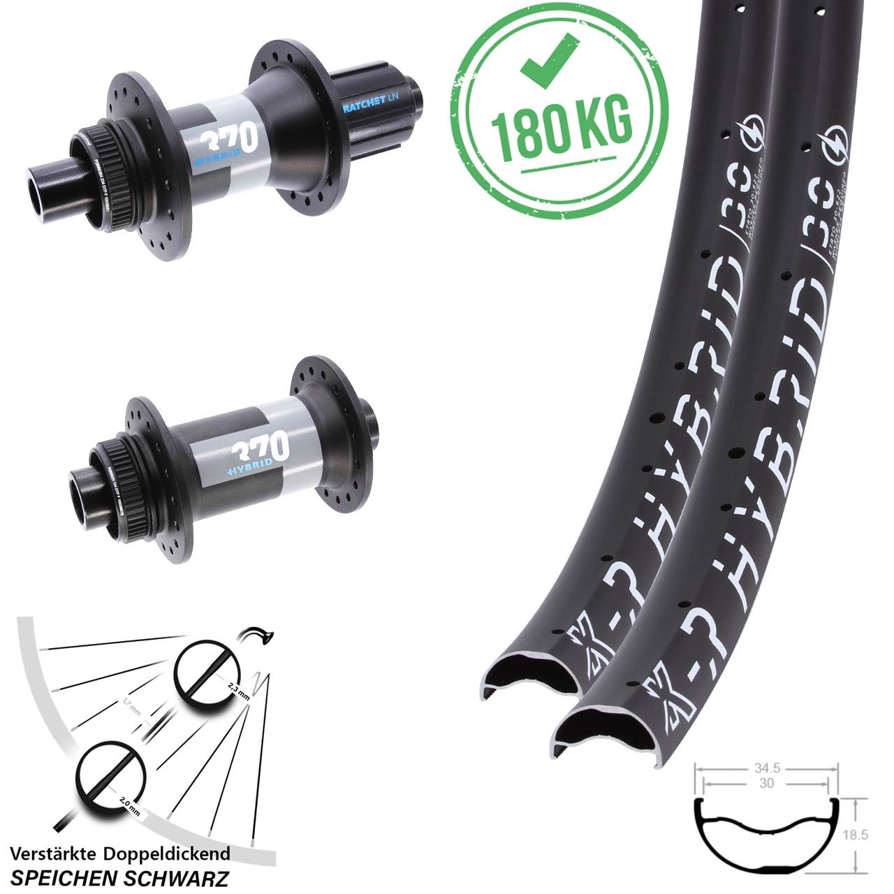 29 Zoll KX-R Hybrid 30 DT Swiss 370 Hybrid Boost Laufradsatz Disc 8-11 fach HG