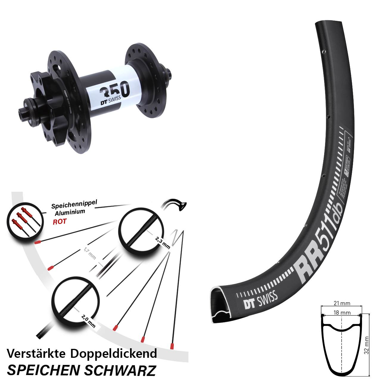 28 Zoll DT Swiss RR 511-350 Disc Vorderrad QR