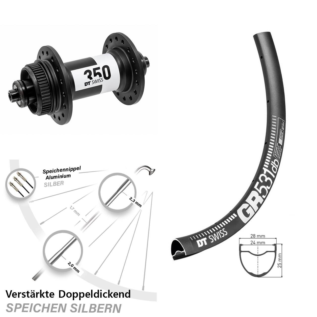 Centerlock Vorderrad 28 Zoll DT Swiss GR 531-350 QR
