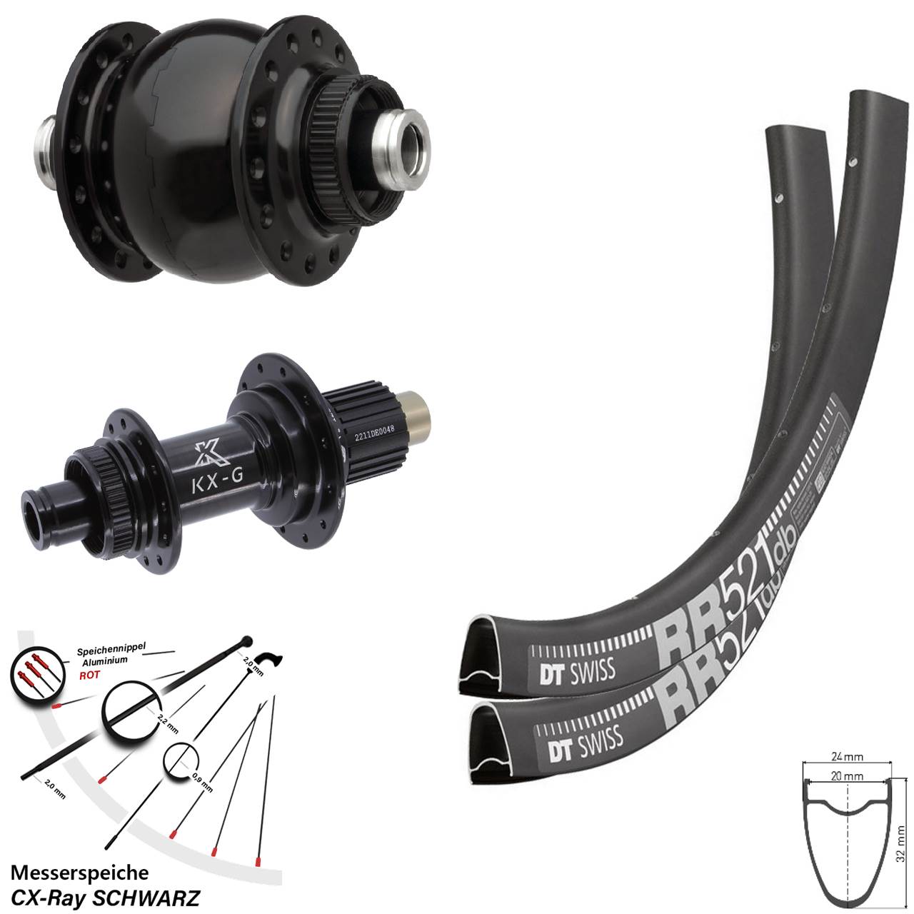 DT Swiss RR 521 KX-G SON 28 Zoll Laufradsatz Centerlock 12x100/142 Shimano Micro Spline