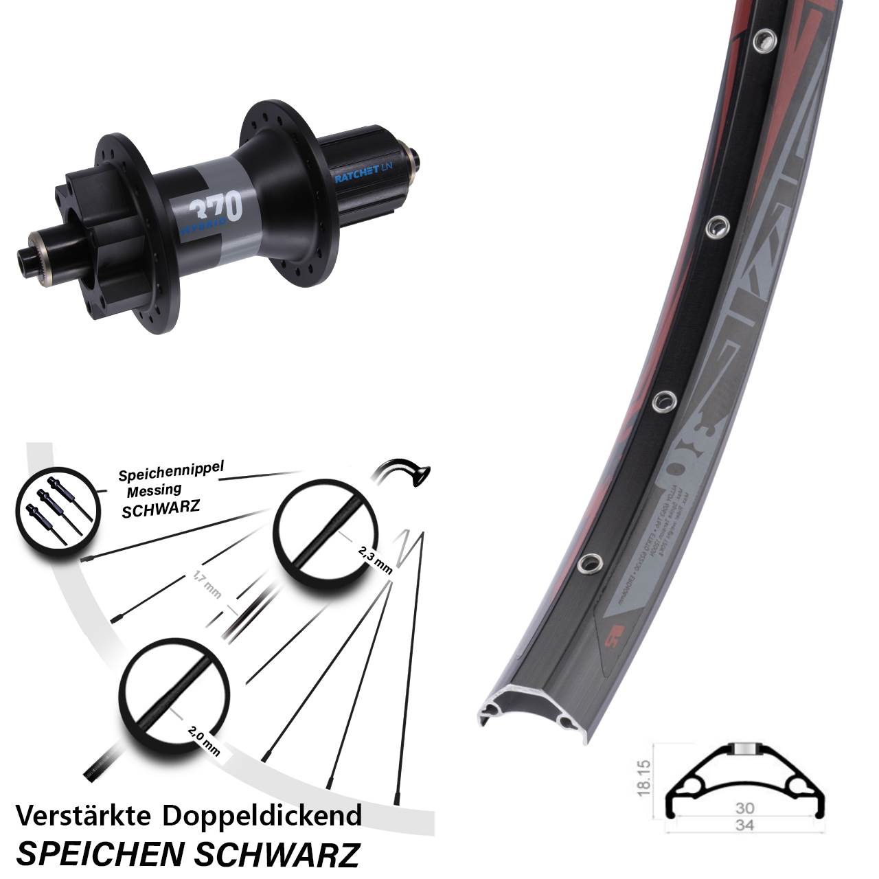 Rodi TRYP 30 DT Swiss 370 Hybrid 29 Zoll Disc Laufrad QR Boost 8-11 fach HG