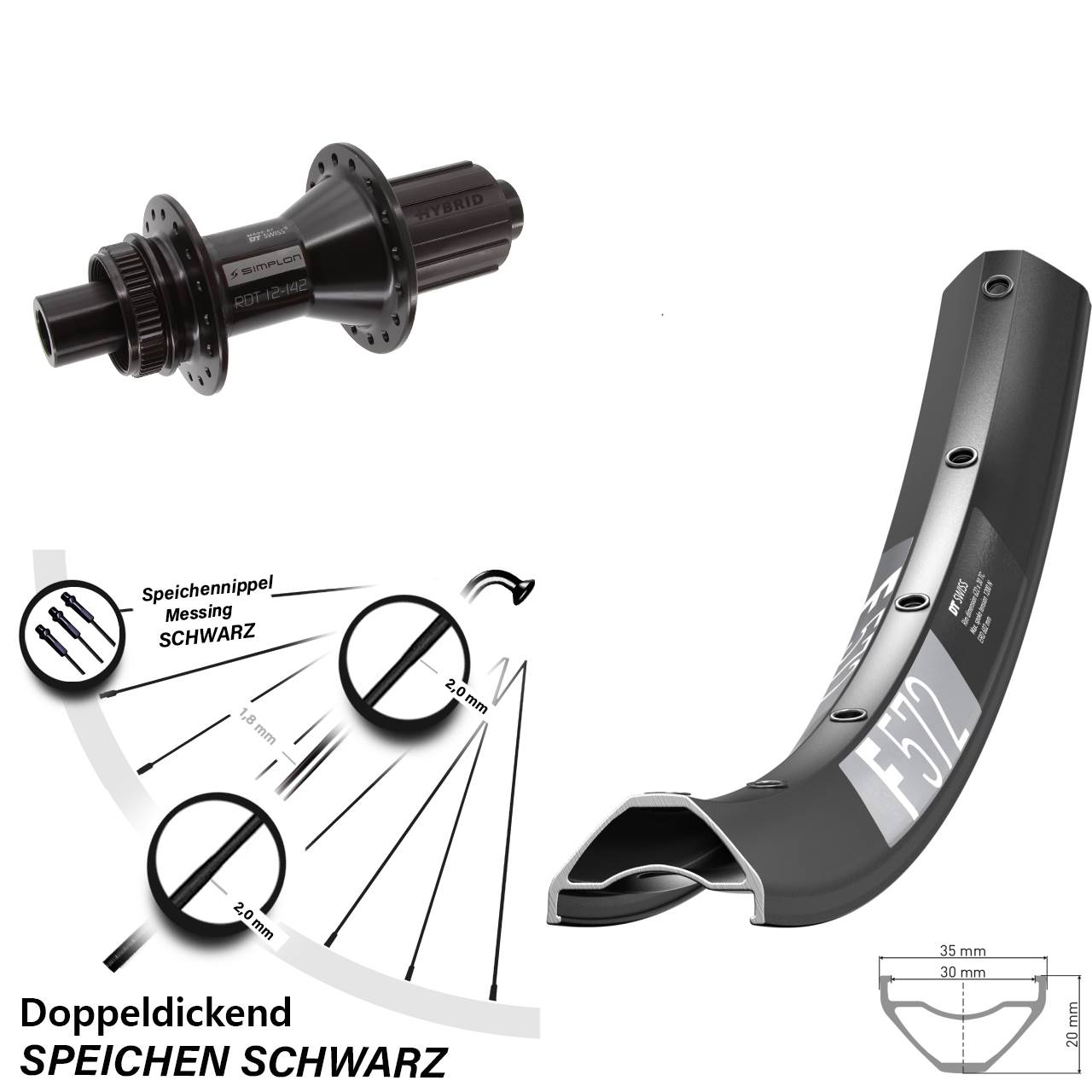 27,5 Zoll DT Swiss F 572-370 Hybrid Centerlock Hinterrad 12x142 8-11 fach