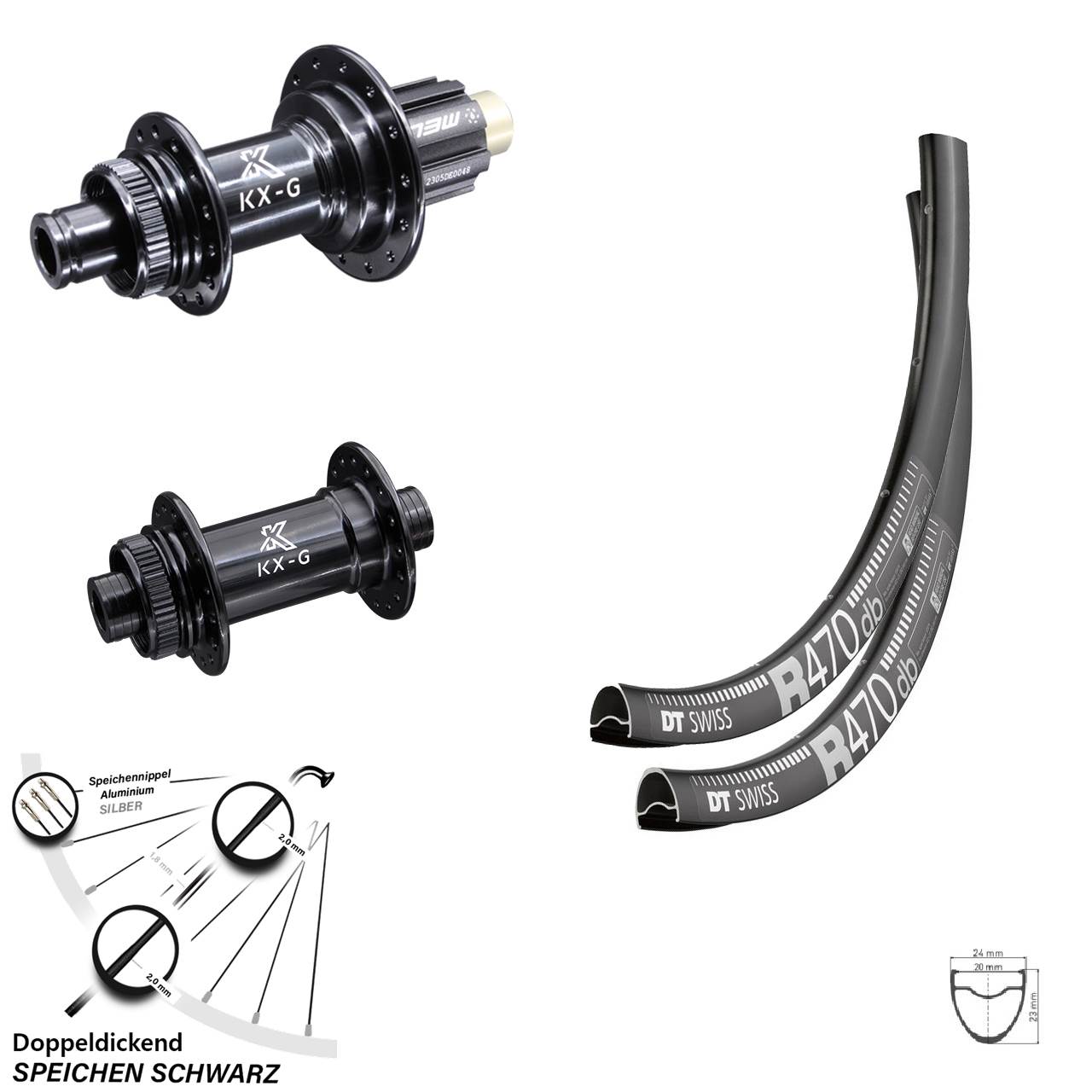 Laufradsatz 28 Zoll DT Swiss R 470 Steckachse KX-R schwarz Capagnolo N3W Centerlock