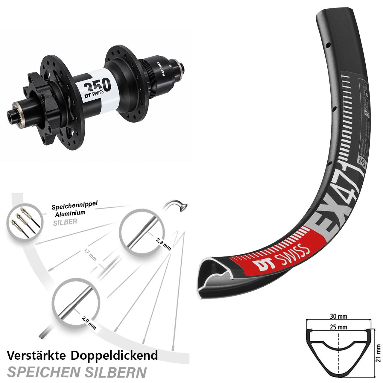 DT Swiss EX 471 350 29 Zoll Hinterrad 6-Loch QR XD