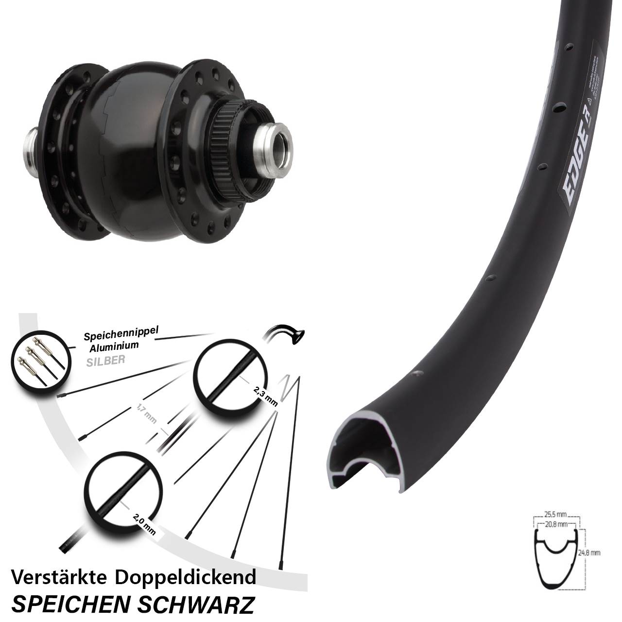 Centerlock Dynamo-Vorderrad 12x100 Ryde Edge R25 OS SON 28 Zoll