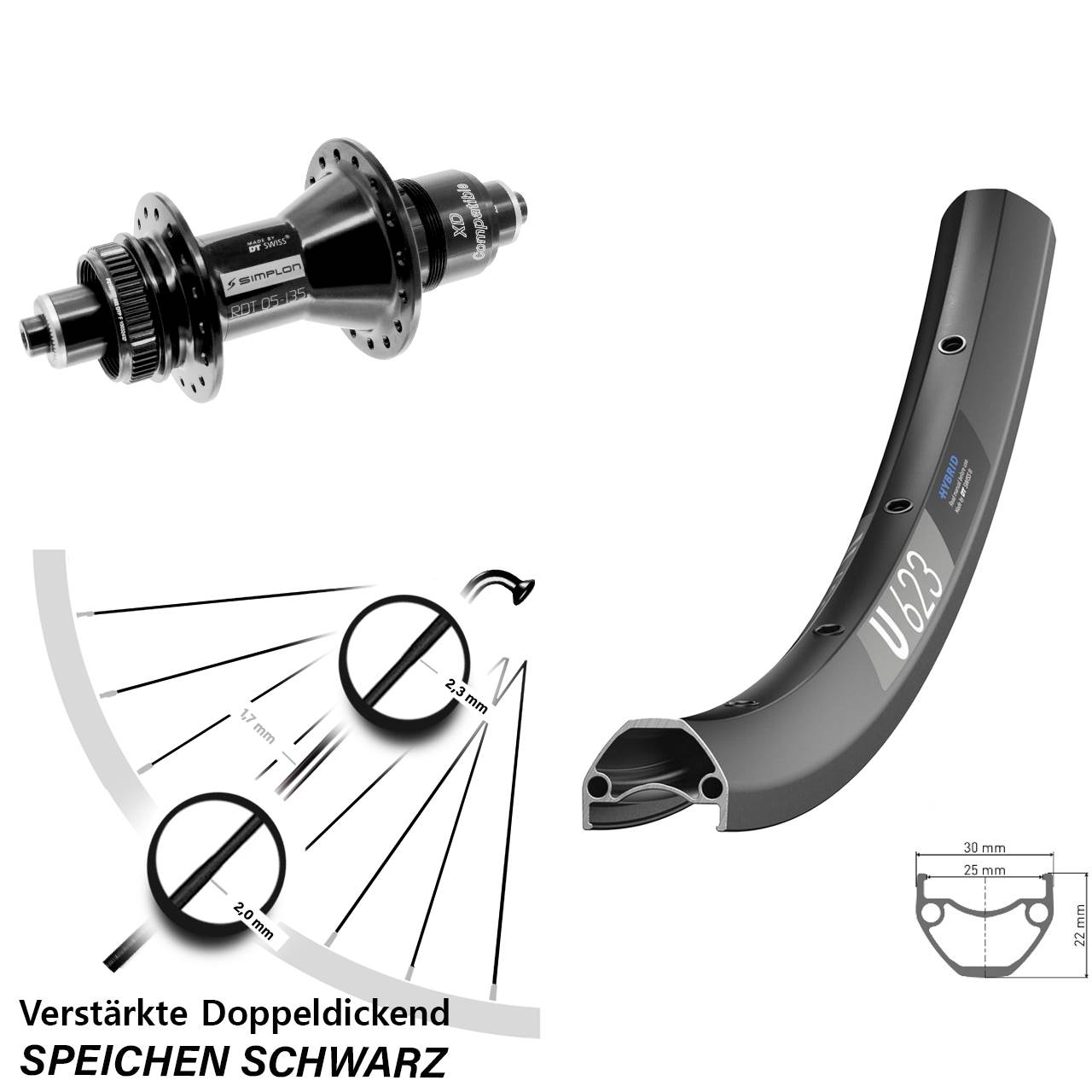 28-29 Zoll DT Swiss U 623-370 Hinterrad Centerlock für Schnellspanner XD