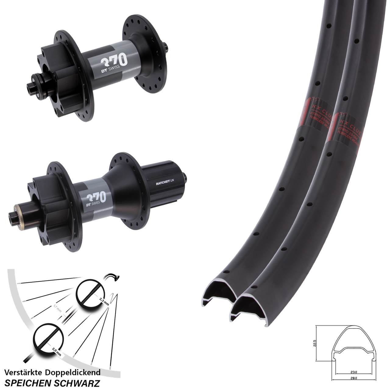 KX Clue DT Swiss 370 28-29 Zoll Disc Laufrad-Satz für Schnellspanner 8-11 fach HG