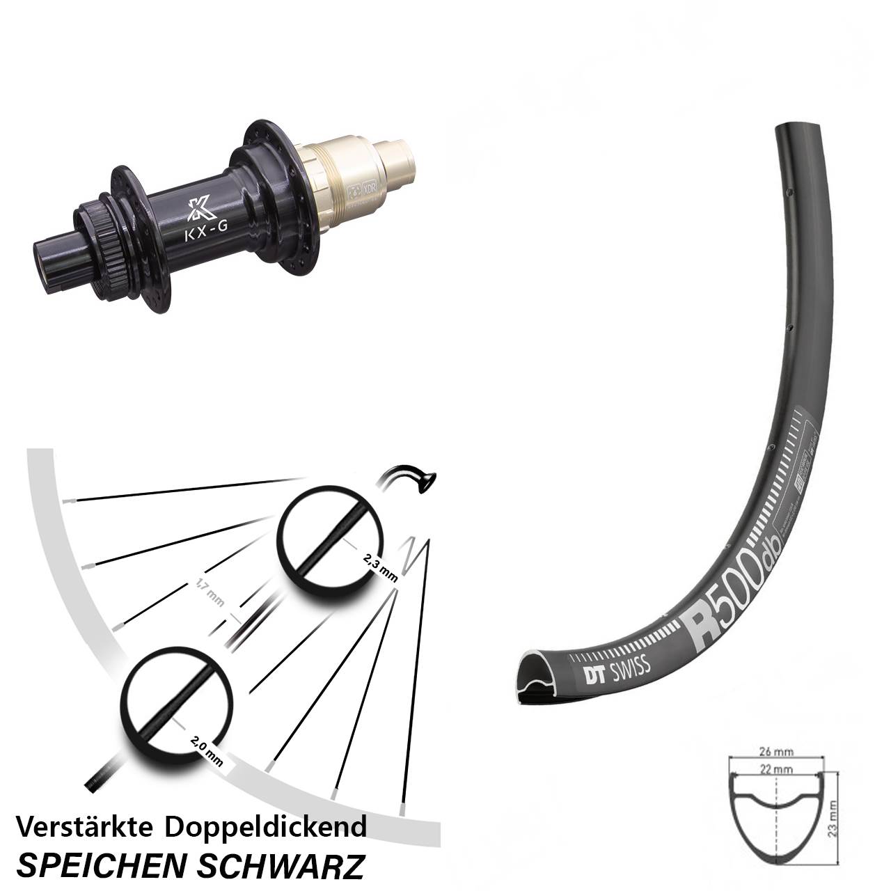 DT Swiss R 500 KX-G 28-29 Zoll Centerlock Hinterrad 12x142 XDR 11-12 fach