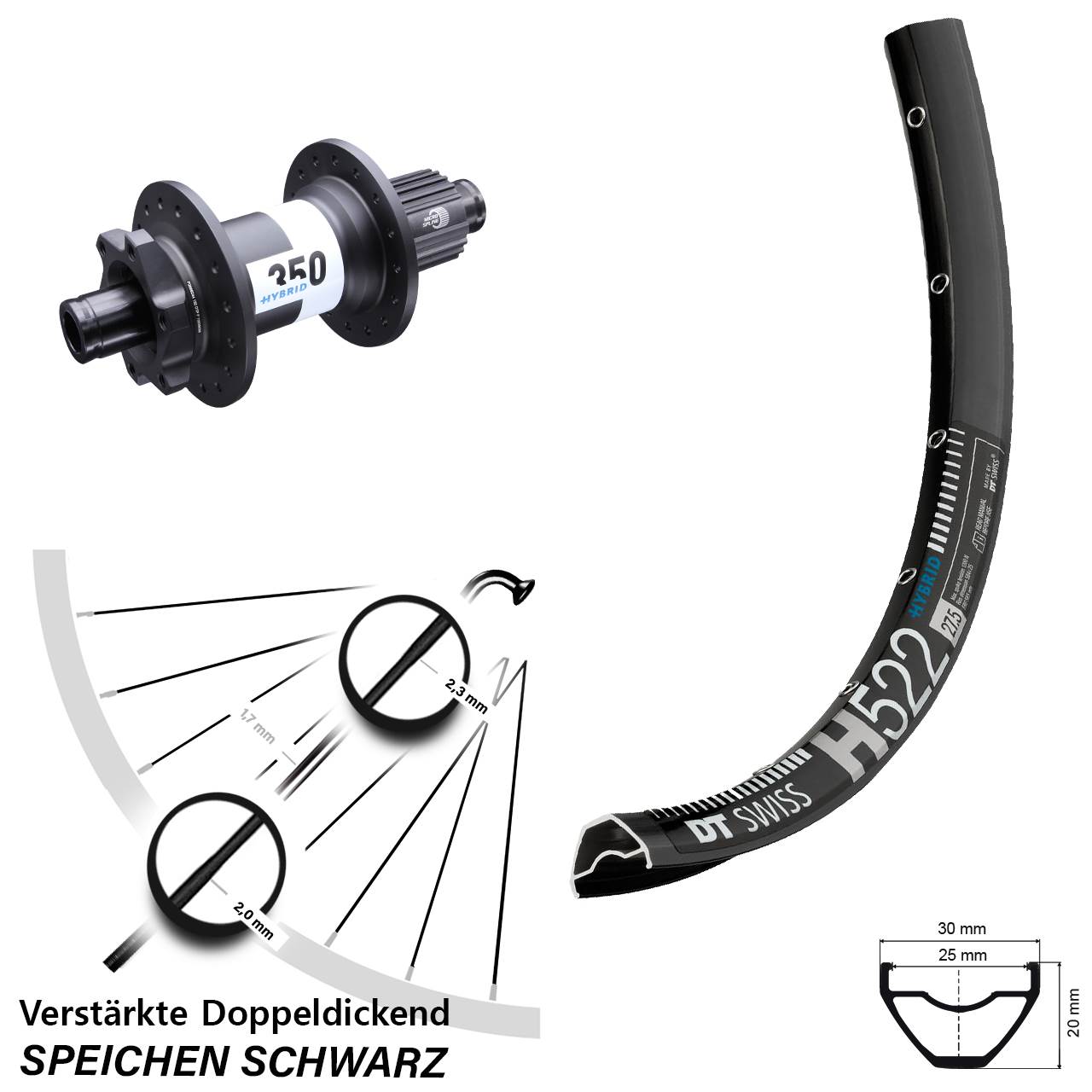29 Zoll Hinterrad E-Bike H 522 DT Swiss 350 Hybrid Boost Micro Spline Shimano