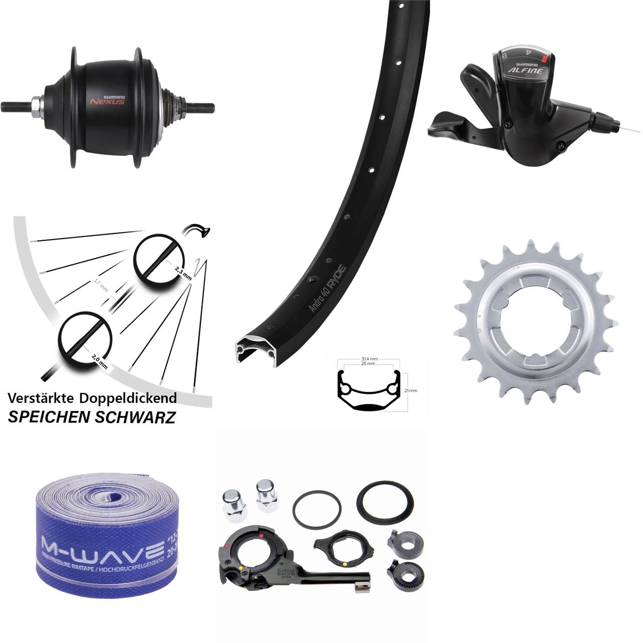 Hinterrad 28 Zoll Ryde Andra 40 Shimano Nexus 8 Gang Premium für Rollenbremse