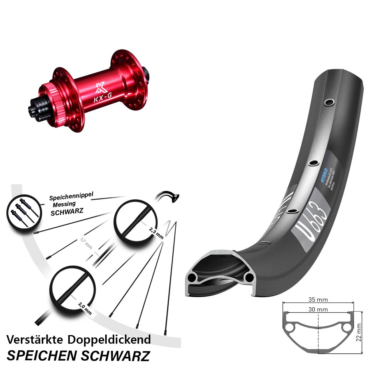 Disc Vorderrad 29 Zoll DT Swiss U663 KX-G rot für Schnellspanner