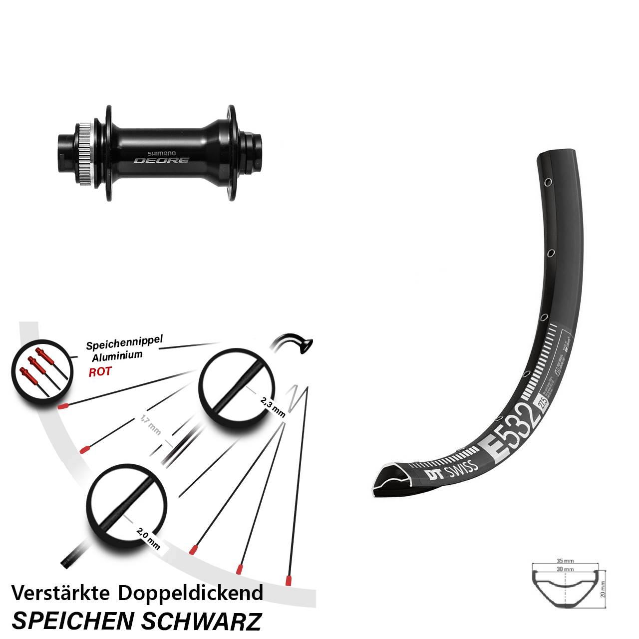 29 Zoll DT Swiss E 532 Shimano Deore Disc Laufrad 15x110 Boost