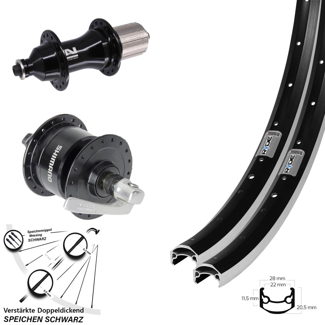 Laufrad-Satz 27,5 Zoll Ryde Andra 35 Novatec F162 Heavy Duty Shimano DH-3N72 8-12 fach QR