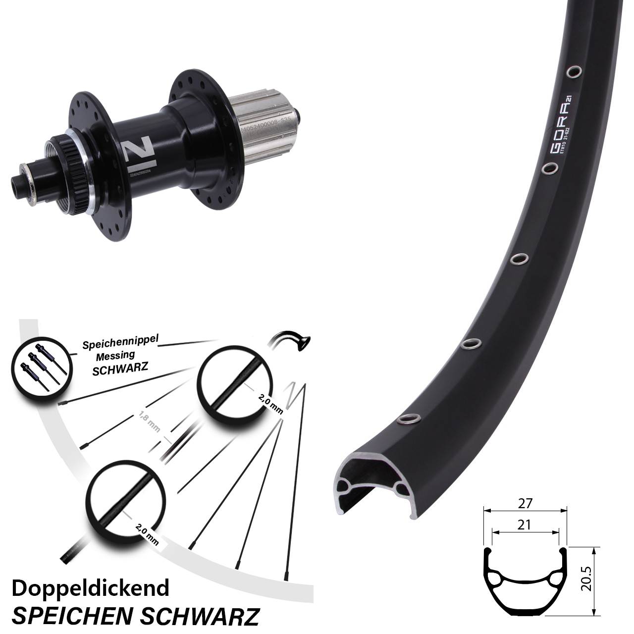 28 Zoll Gora 21 Disc Novatec D042SB Centerlock Hinterrad 8-12 fach
