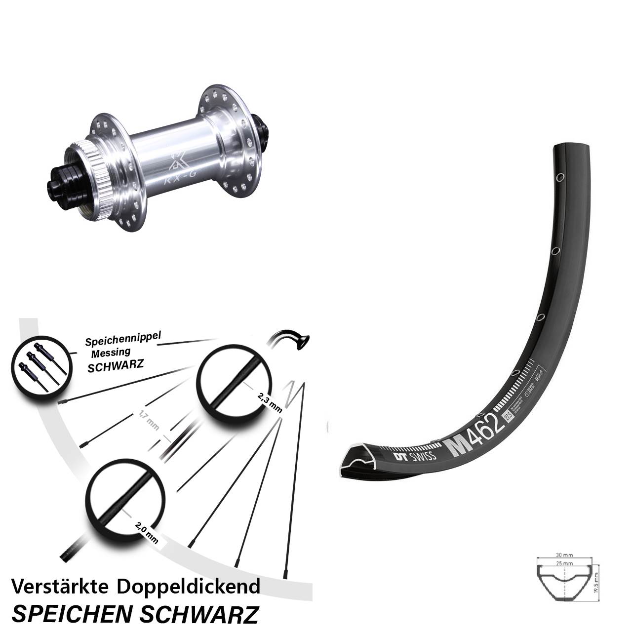 Disc Laufrad 650B DT Swiss M462 KX-G für Schnellspanner