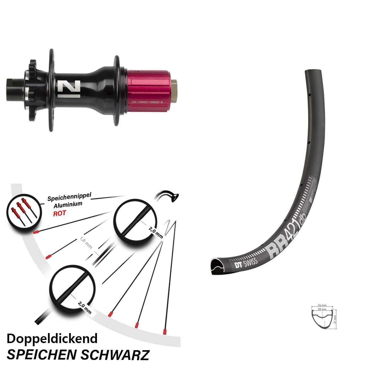 DT Swiss RR 421 DB Disc-Hinterrad 28 Zoll mit Novatec D792 Nabe 12x 142 mm HG 8-12 fach