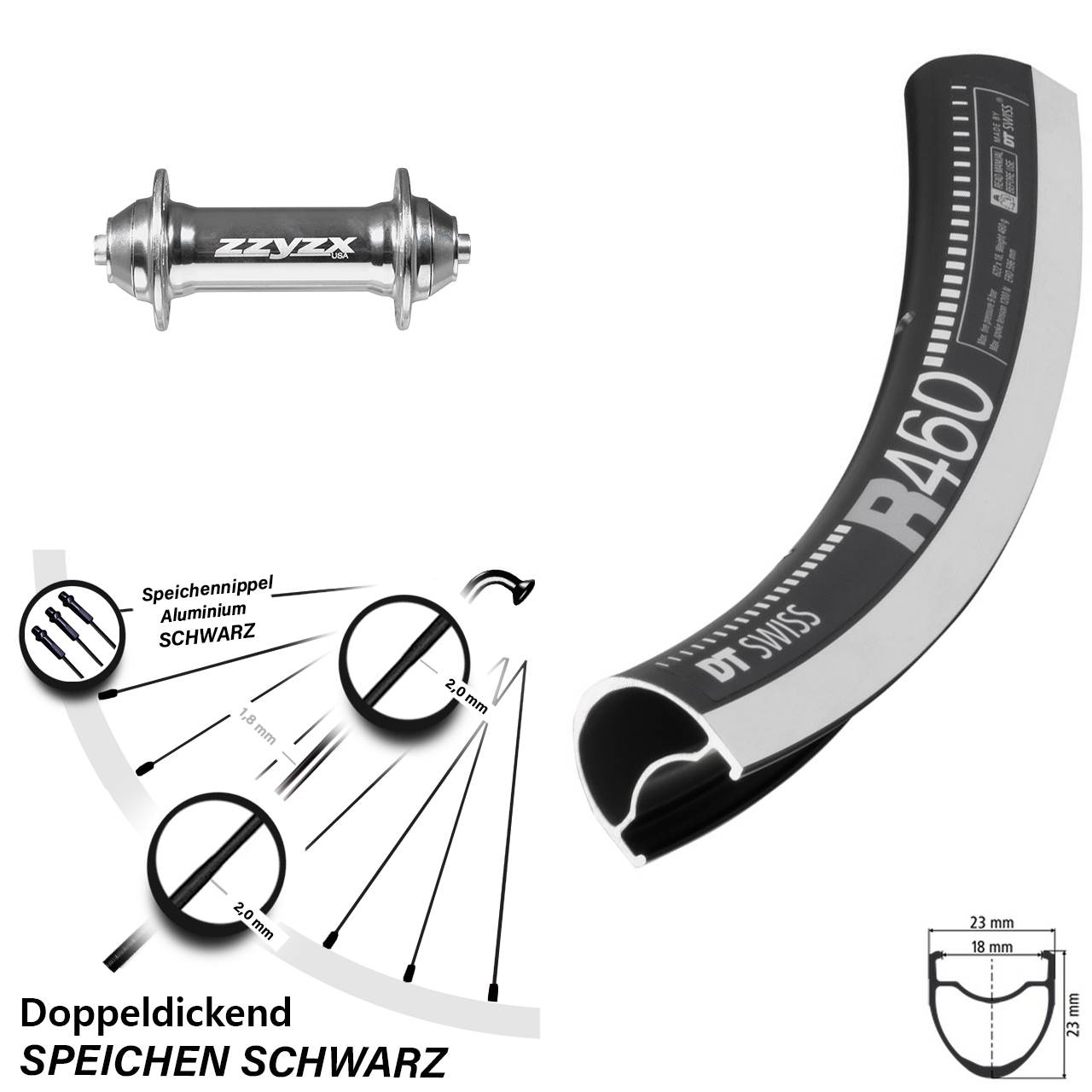DT Swiss R 460 Vorderrad 28 Zoll mit Formula ZZYZX TS 91 silbern Felgenbremse