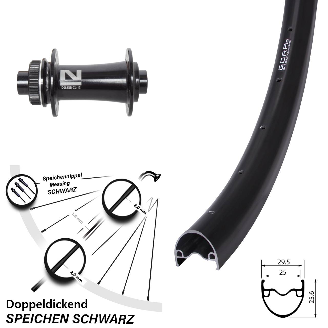 Vorderrad Centerlock 28-29 Zoll Gora 25 Novatec D981 12x100