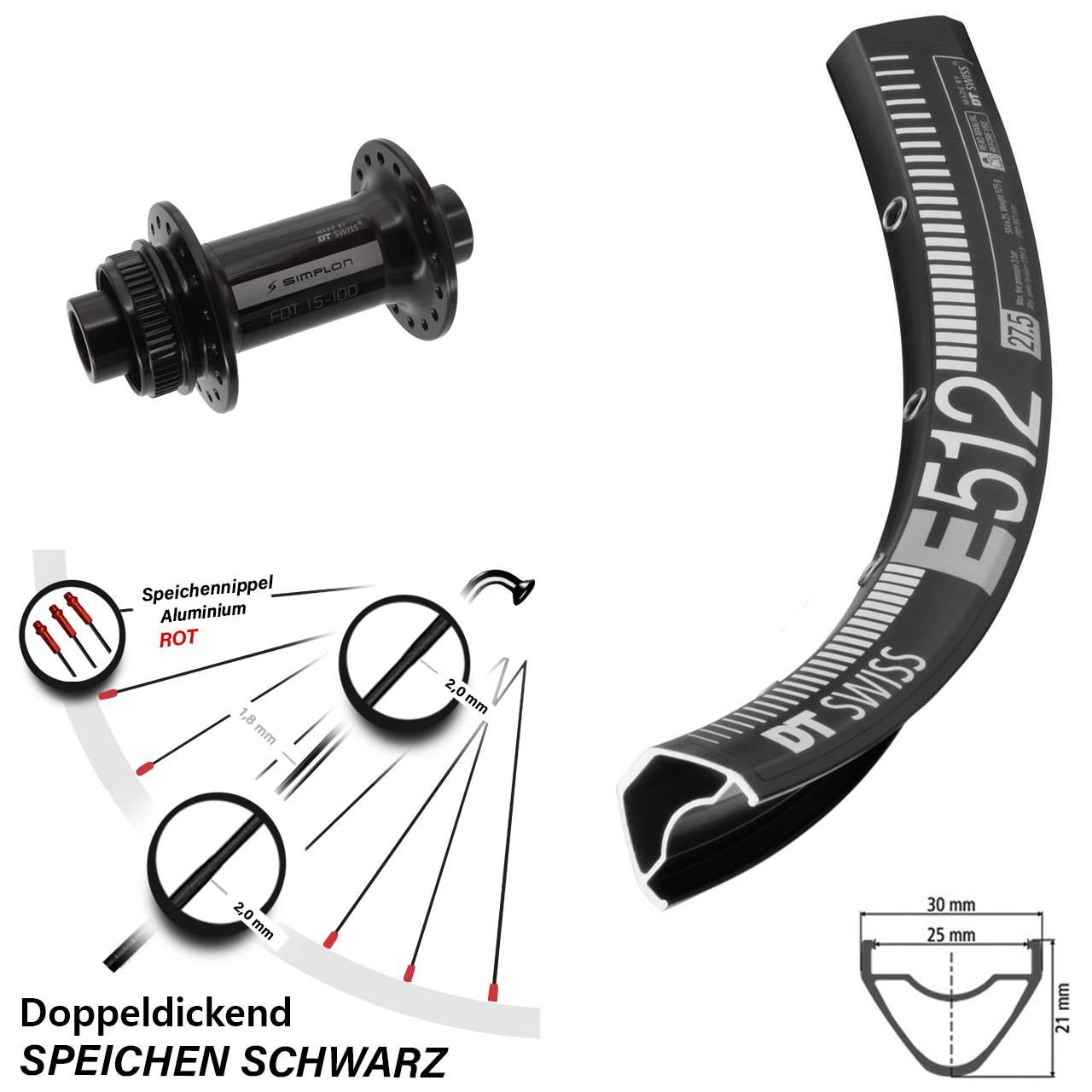 29 Zoll DT Swiss E 512-370 Vorderrad Centerlock 15x100