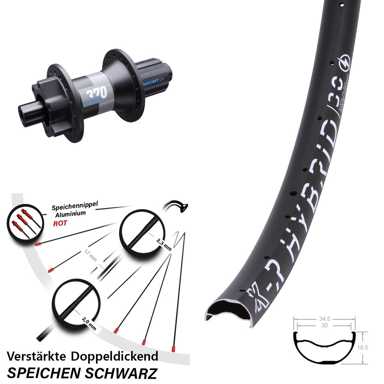 Hinterrad KX-R Hybrid 30 DT Swiss 370 Boost 29 Zoll verstärkt Shimano 11-fach