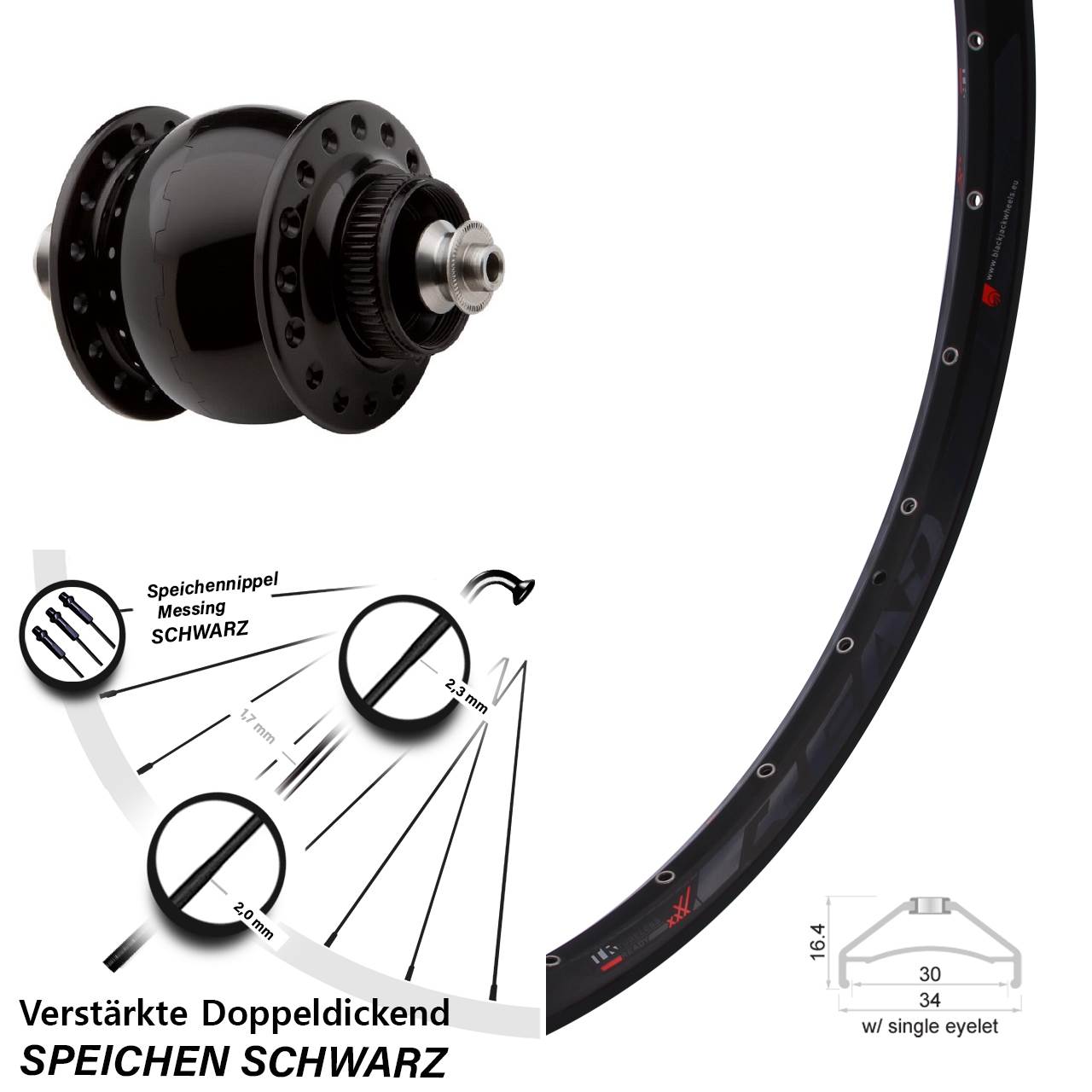 Disc Vorderrad mit Nabendynamo für Schnellspanner 27,5 Zoll Rodi Ready 30 SON 28