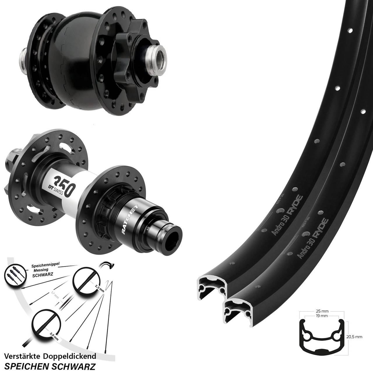Ryde Andra 30 DT Swiss 350 SON 28 Zoll 6-Loch Laufradsatz 12x100/142 XD 11-12 fach