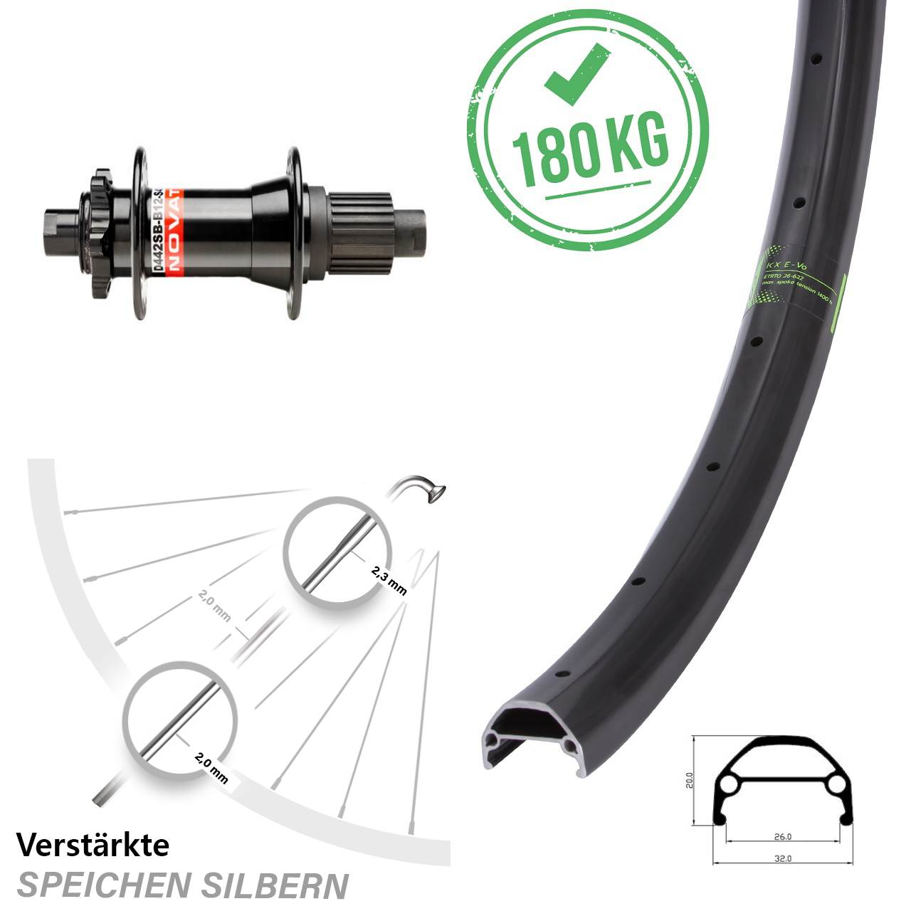 27,5 Zoll KX Evo Novatec D-442 Disc Laufrad 12x148 Micro Spline