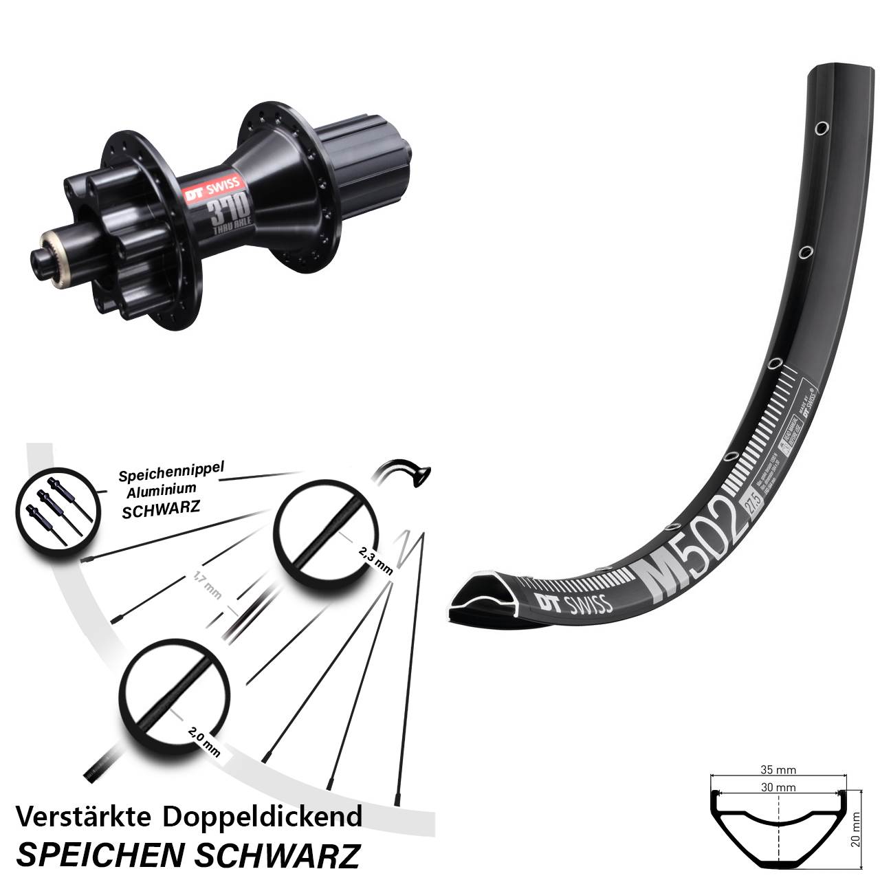 DT Swiss M502 DT Swiss 370 Hybrid 29 Zoll Hinterrad 6-Loch für Schnellspanner 8-11 fach HG