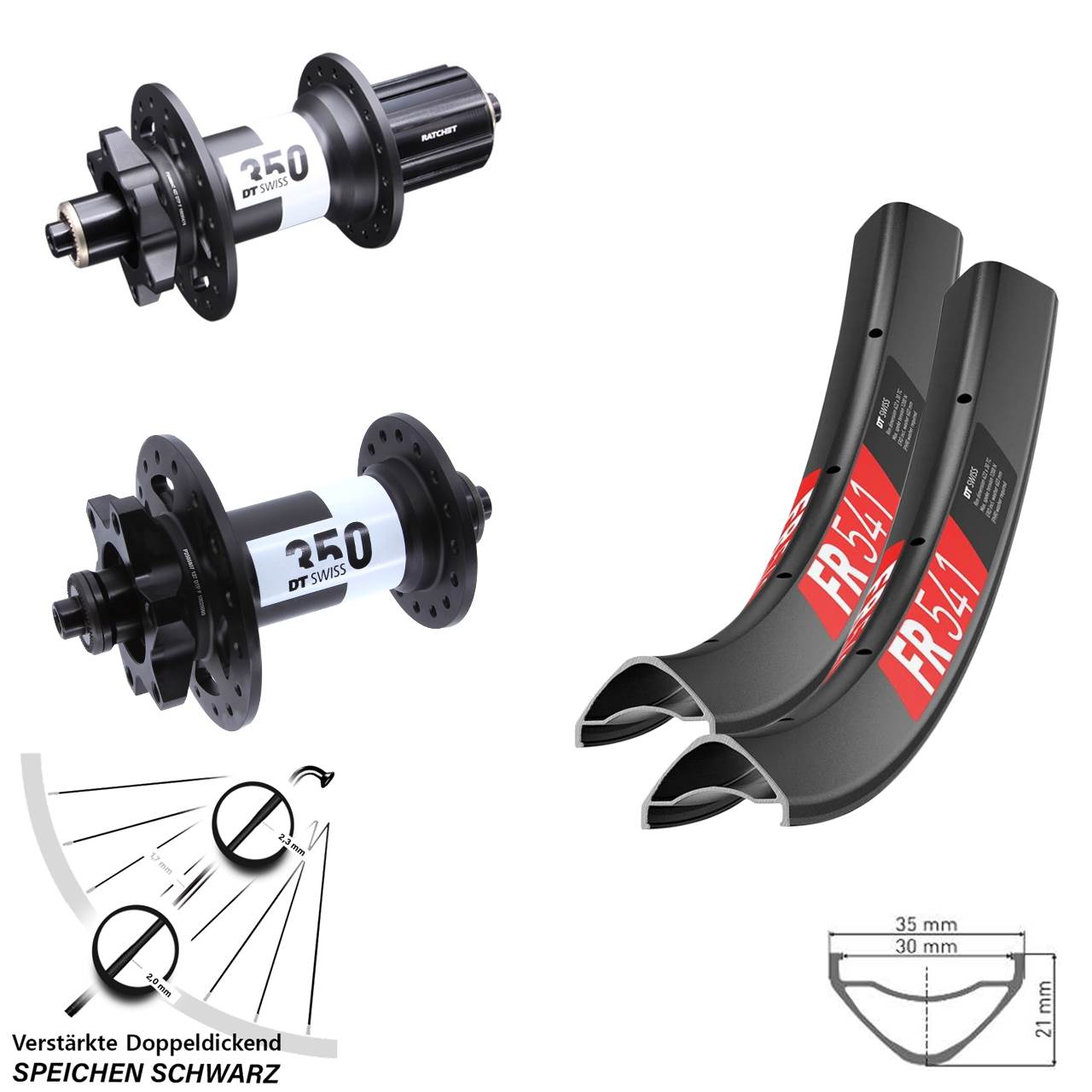 27,5 Zoll DT Swiss FR 541 350 Ratchet 36 Disc Laufrad-Satz QR 8-11 fach