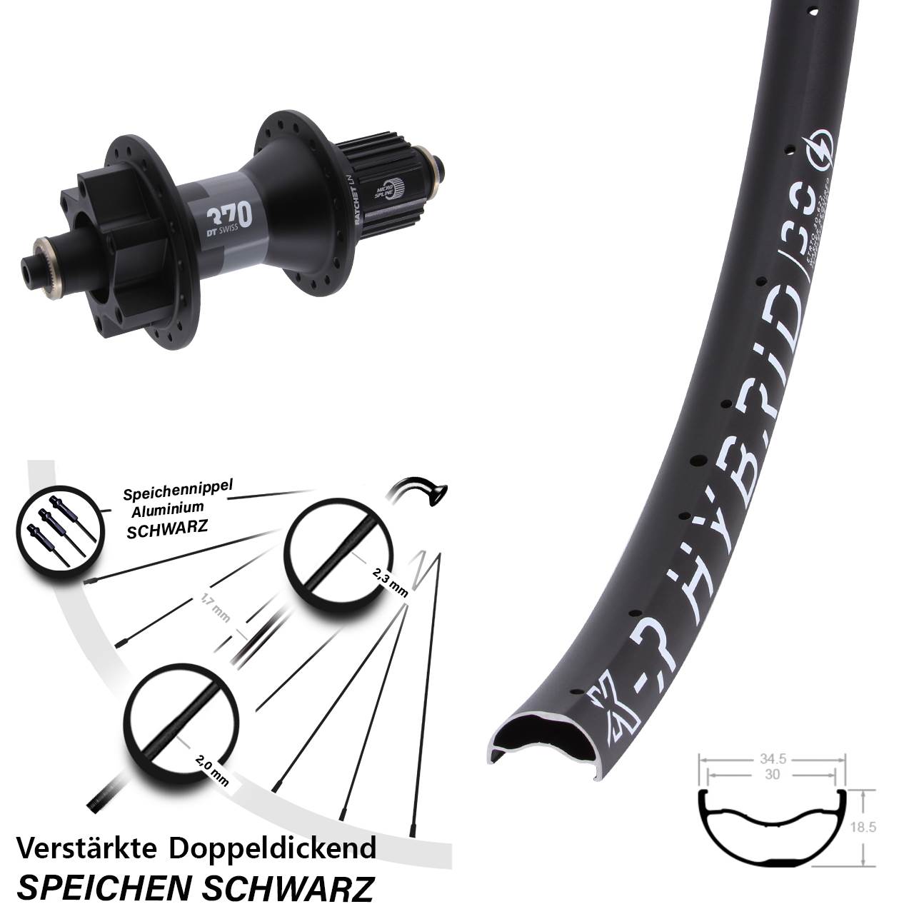 Disc Laufrad QR 29 Zoll KX-R Hybrid 30 DT Swiss 370 Shimano Micro Spline