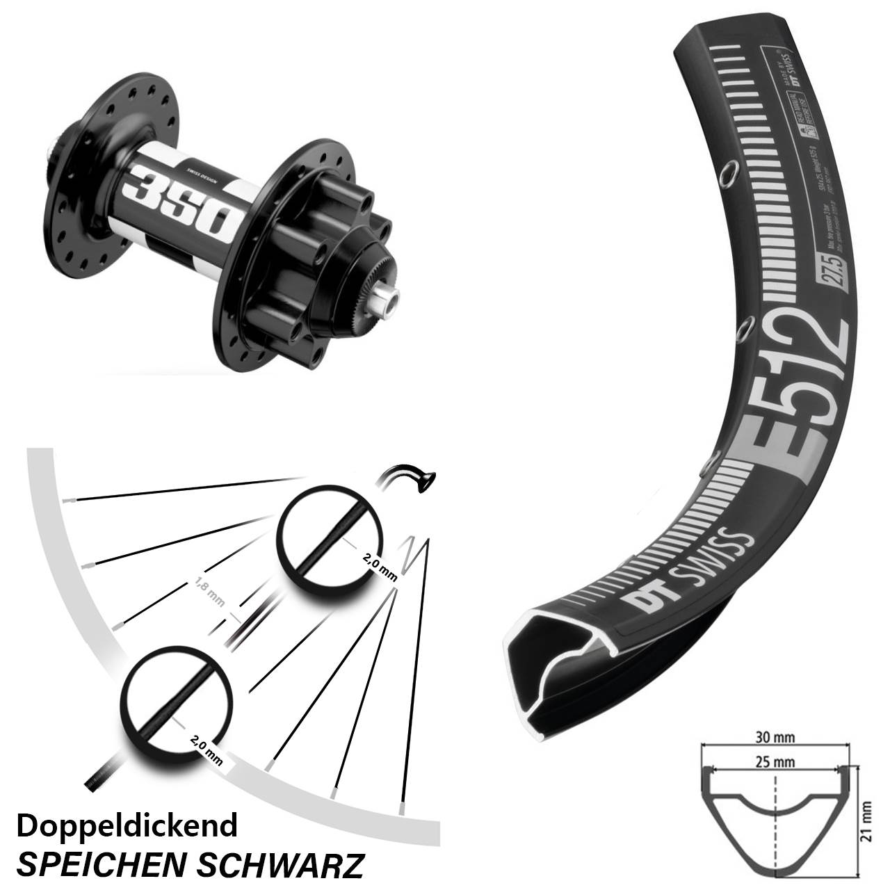 6-Loch Vorderrad 27,5 Zoll DT Swiss E 512-350 QR