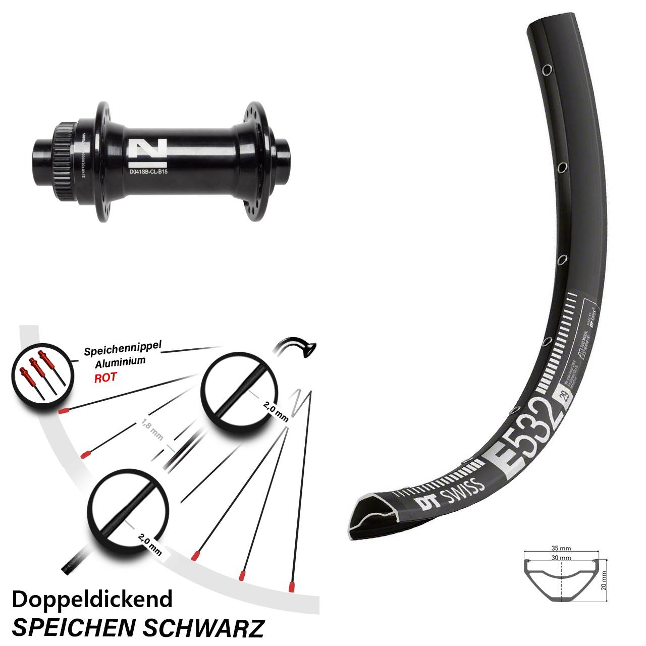Centerlock Vorderrad 29 Zoll DT Swiss E532 Novatec D041SB 15x110 Boost