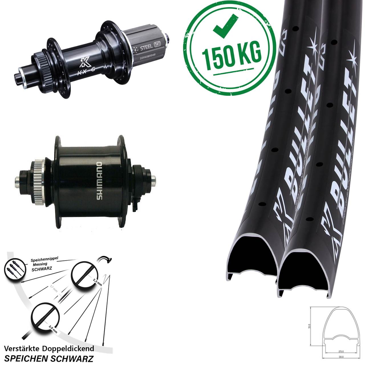 29 Zoll KX-GS Bullet Heavy Duty Shimano DH-UR700 Disc Laufrad-Satz QR 8-12 fach HG