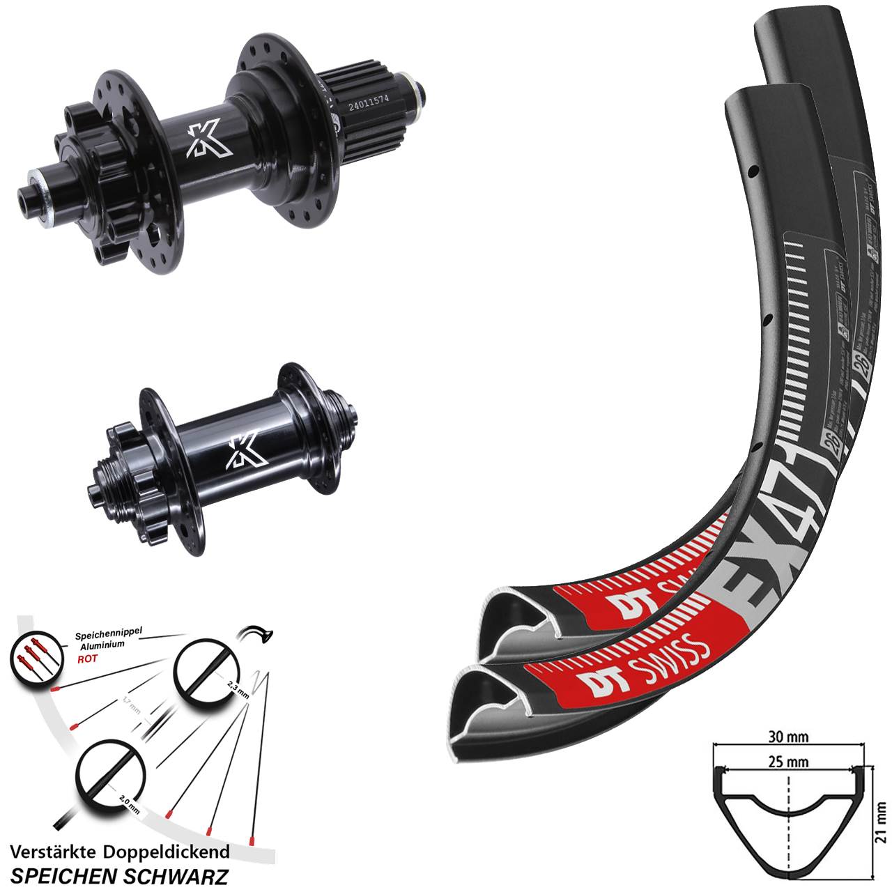 Disc Laufradsatz für Schnellspanner 650B DT Swiss EX471 KX-M Shimano Micro Spline