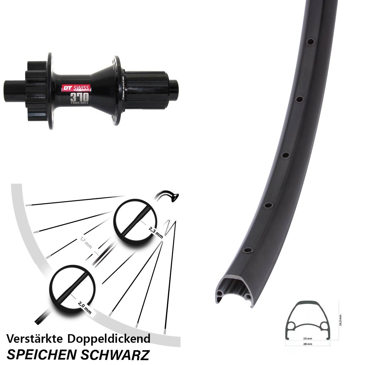 6-Loch Hinterrad 28-29 Zoll Ambrosio Sport DT Swiss 370 8-11 fach HG 12x142