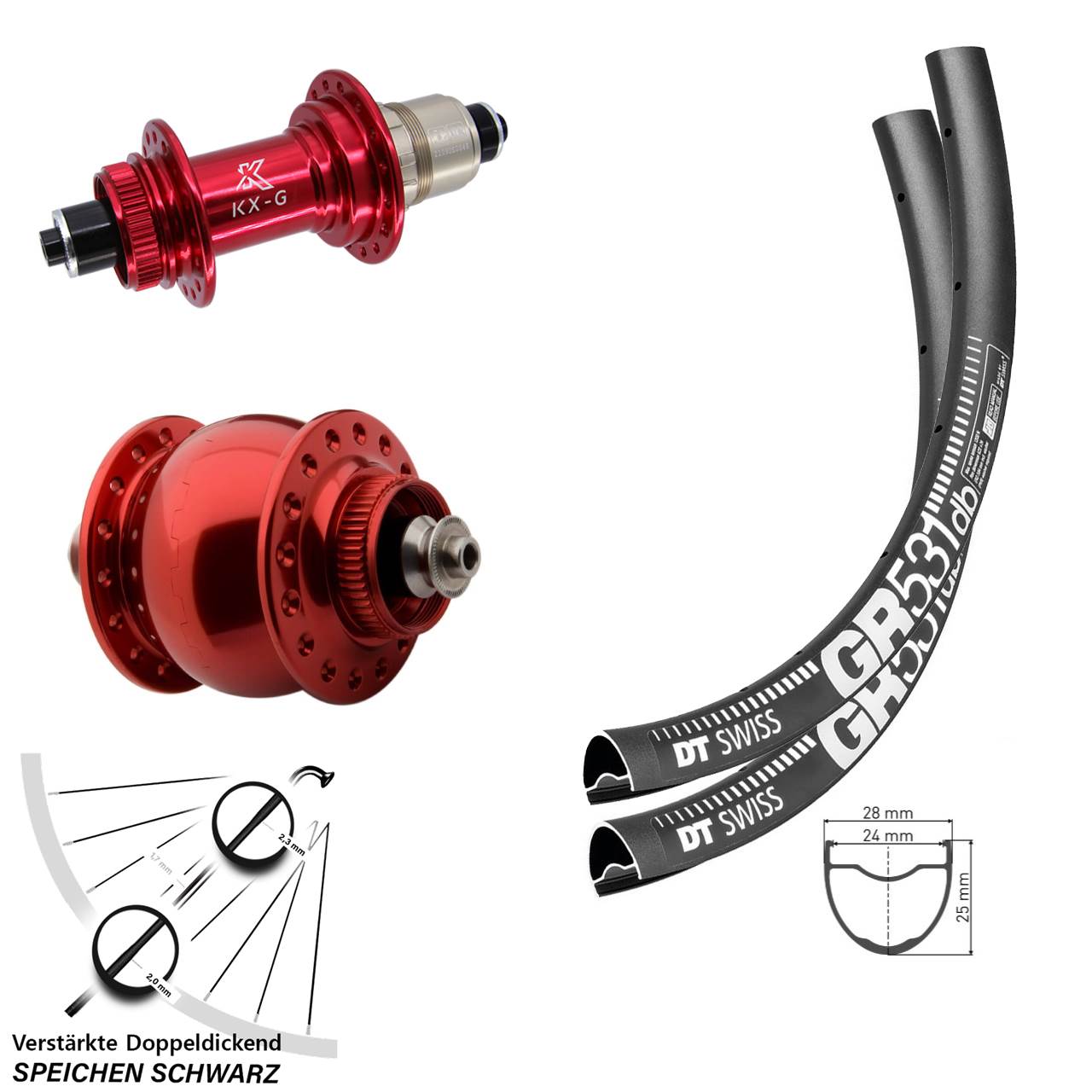 Laufradsatz Centerl. QR 29 Zoll DT Swiss GR531 KX-G rot SON 28 XDR 11-12 fach