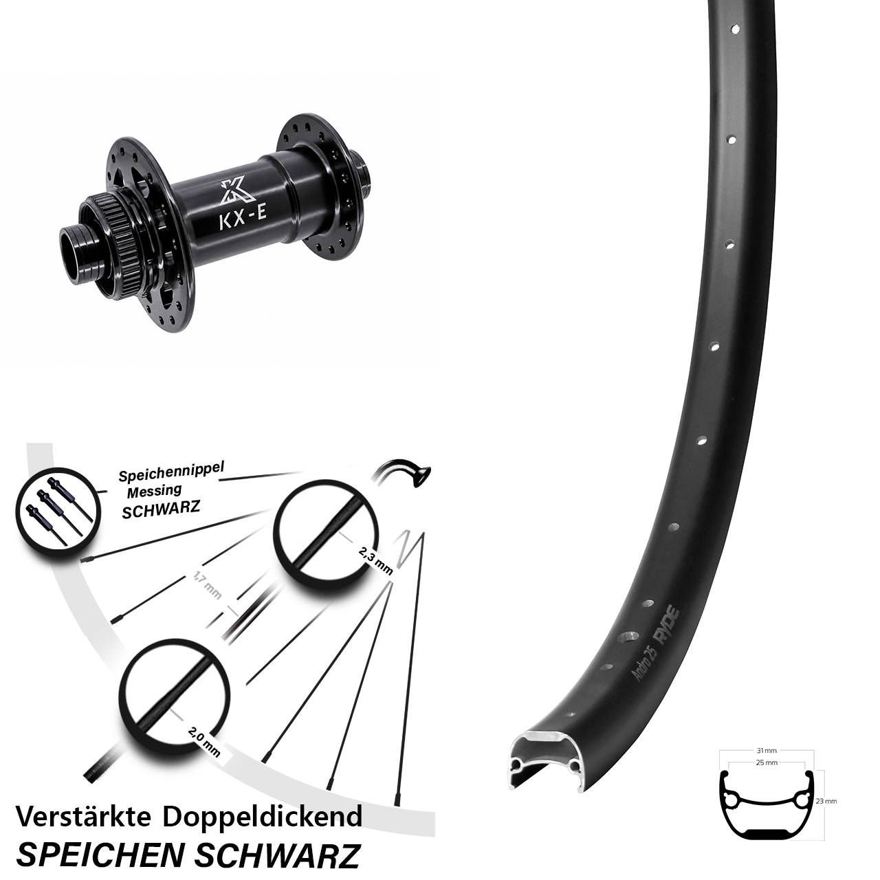 28-29 Zoll Vorderrad KX-E 15x110 Centerlock Ryde Andra 25