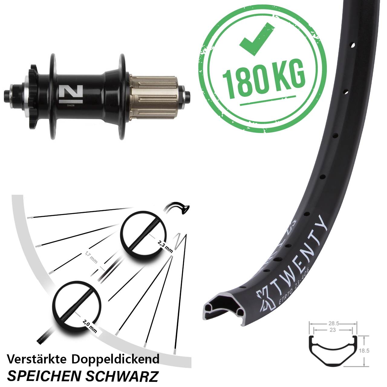 Hinterrad 20 Zoll KX Twenty Novatec D042SB schwarz 8-11 fach