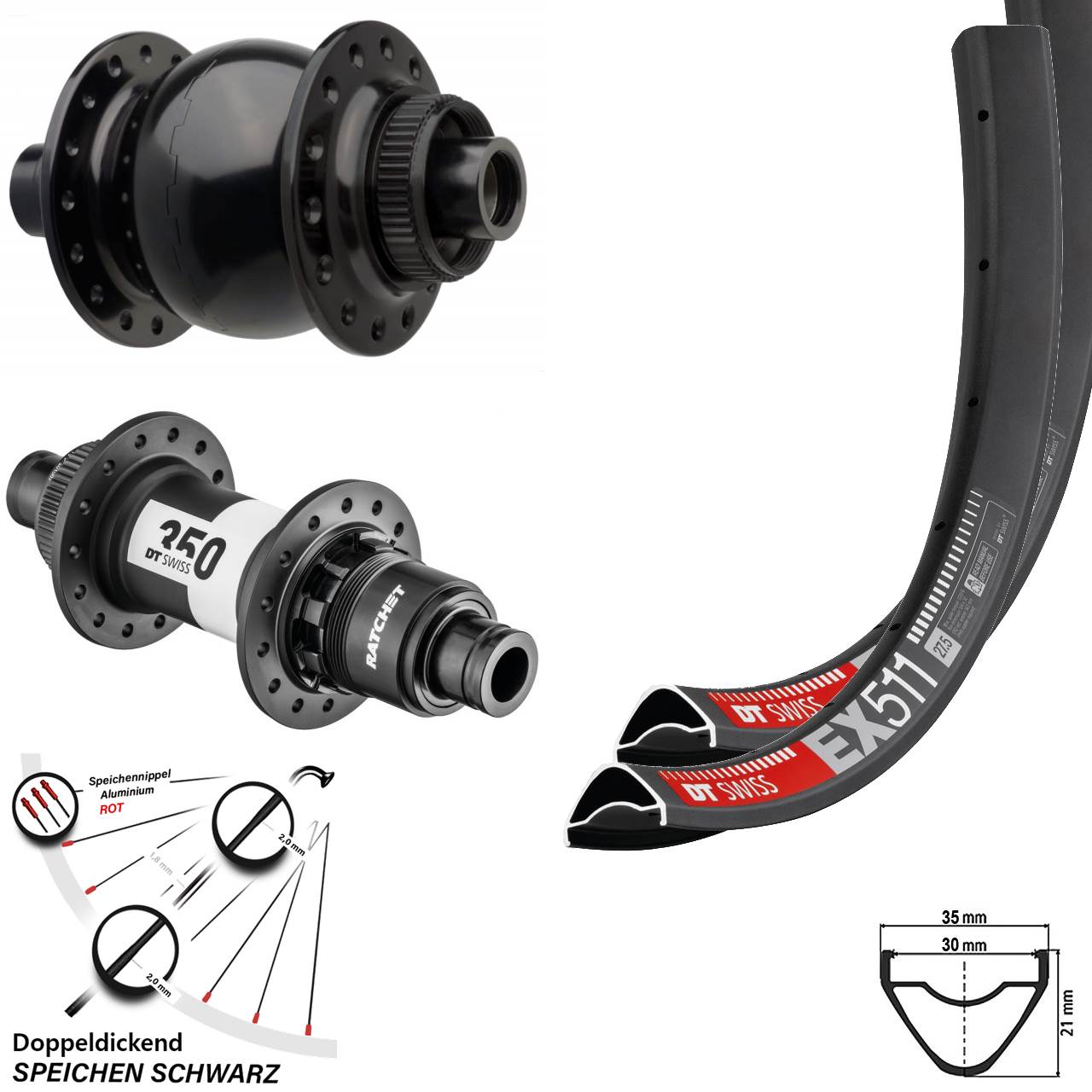 EX 511 DT Swiss 350 Boost Laufradsatz 29 Zoll Dynamo SON 28-15 Centerlock Sram XD