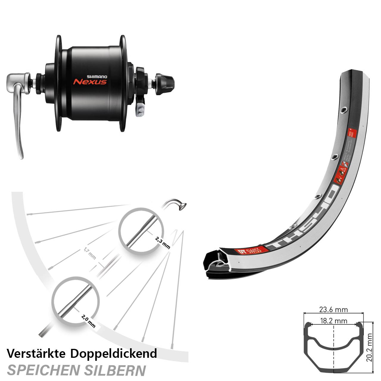DT Swiss TK 540 Shimano DH-C3000-3N 28 Zoll Nabendynamovorderrad für Schnellspanner